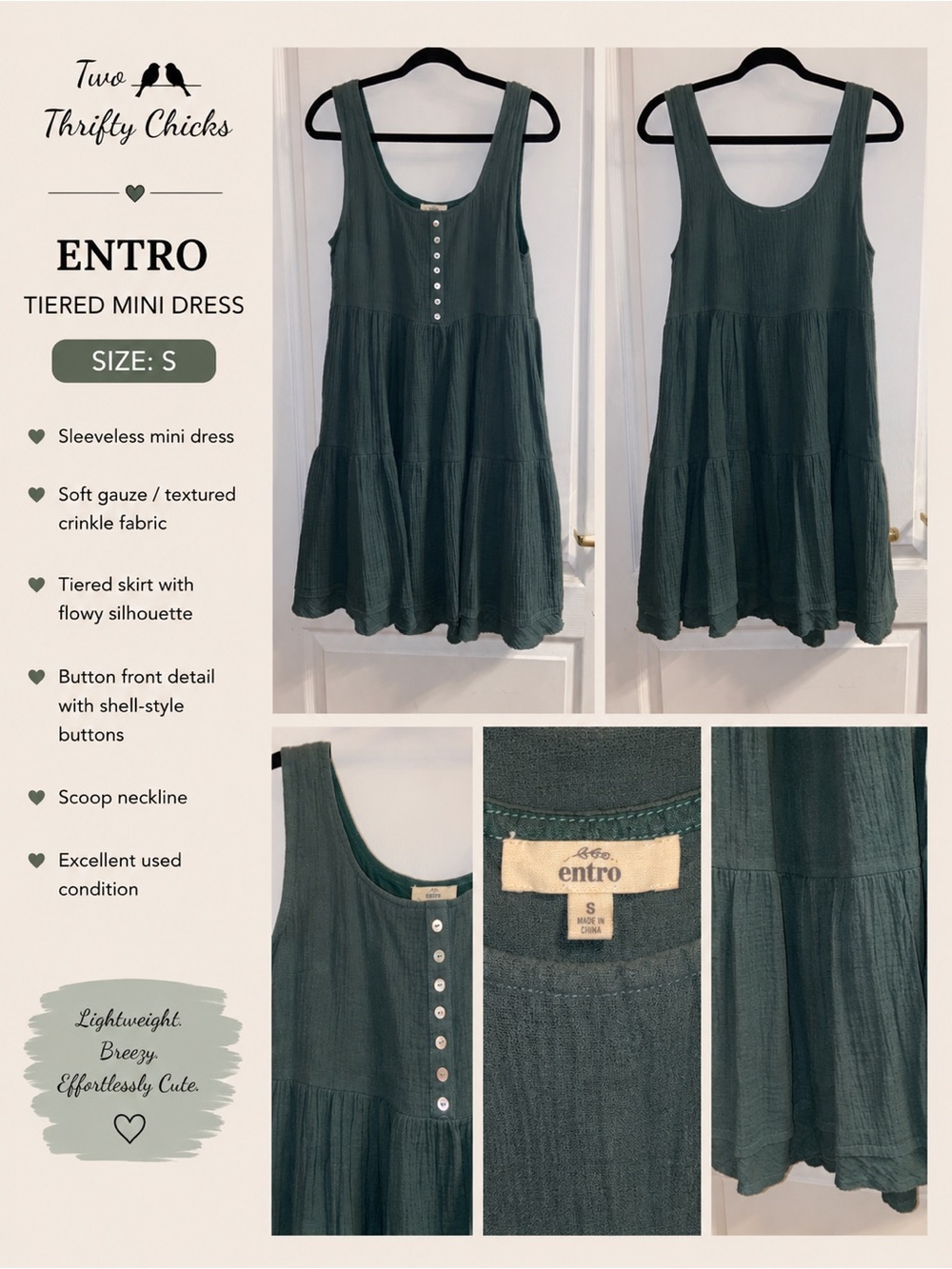 Entro Teal Green Tiered Mini Dress | Size S | GUC
